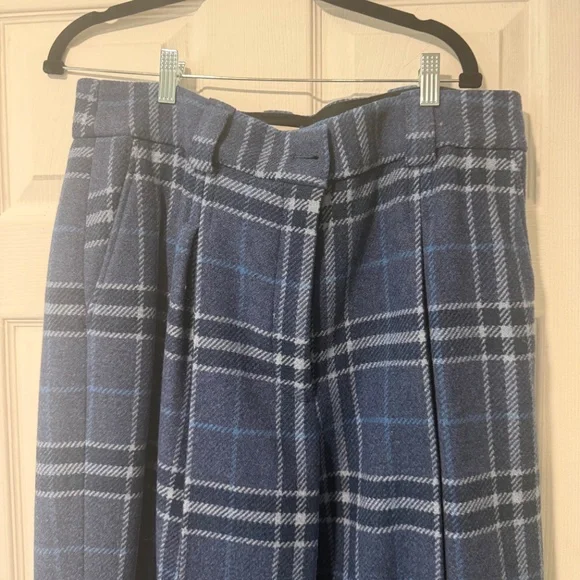 Sezane Theophile Blue Plaid Wide Leg Pants - Picture 4 of 6